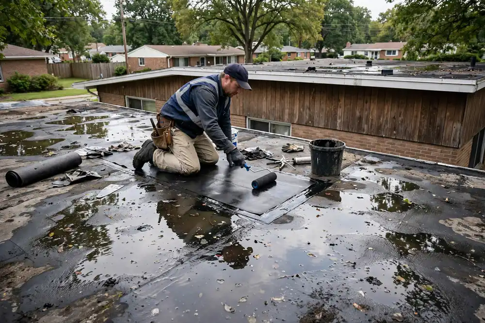 Reparación de filtraciones en techos planos en Copiague, NY 11726