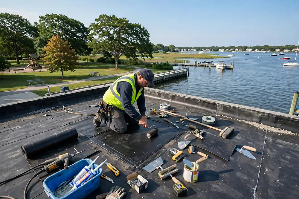 Reparación de filtraciones en techos planos en Venetian Shores, NY 11757