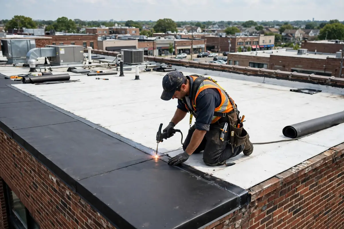 Reparación de filtraciones en techos planos en Village Center, NY 11704