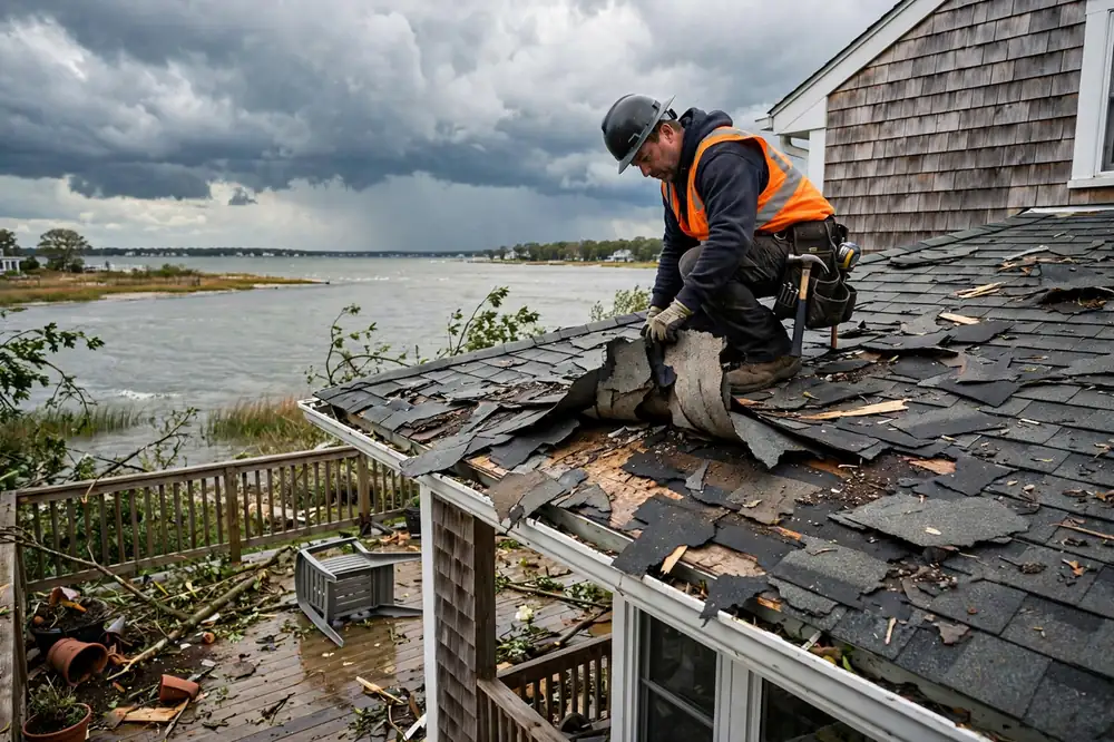 Reparación de filtraciones por daños de tormenta en Little East Neck, NY 11704