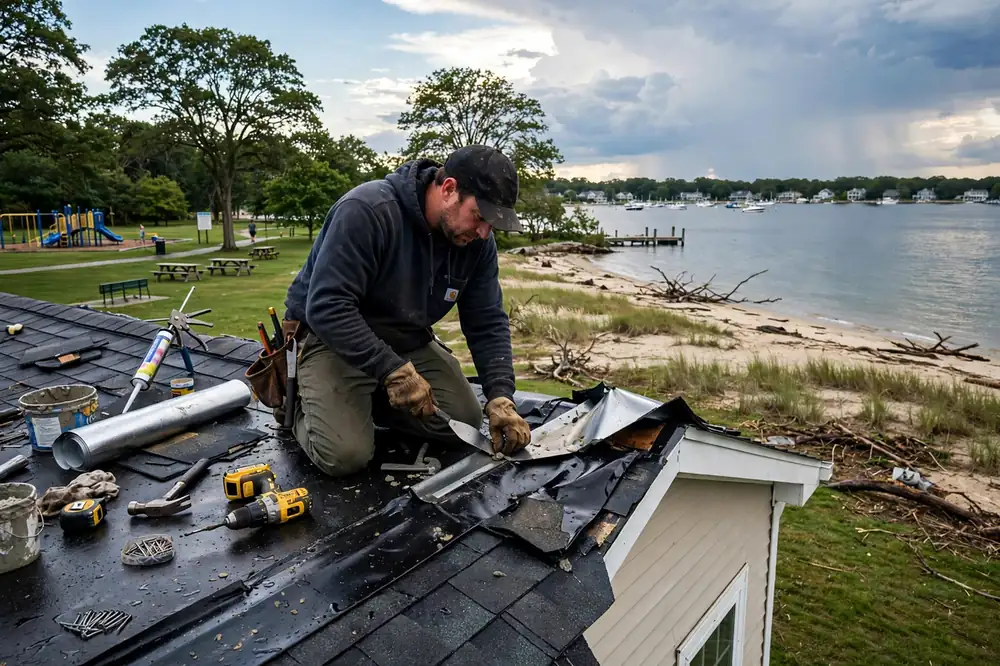 Reparación de filtraciones por daños de tormenta en Venetian Shores, NY 11757