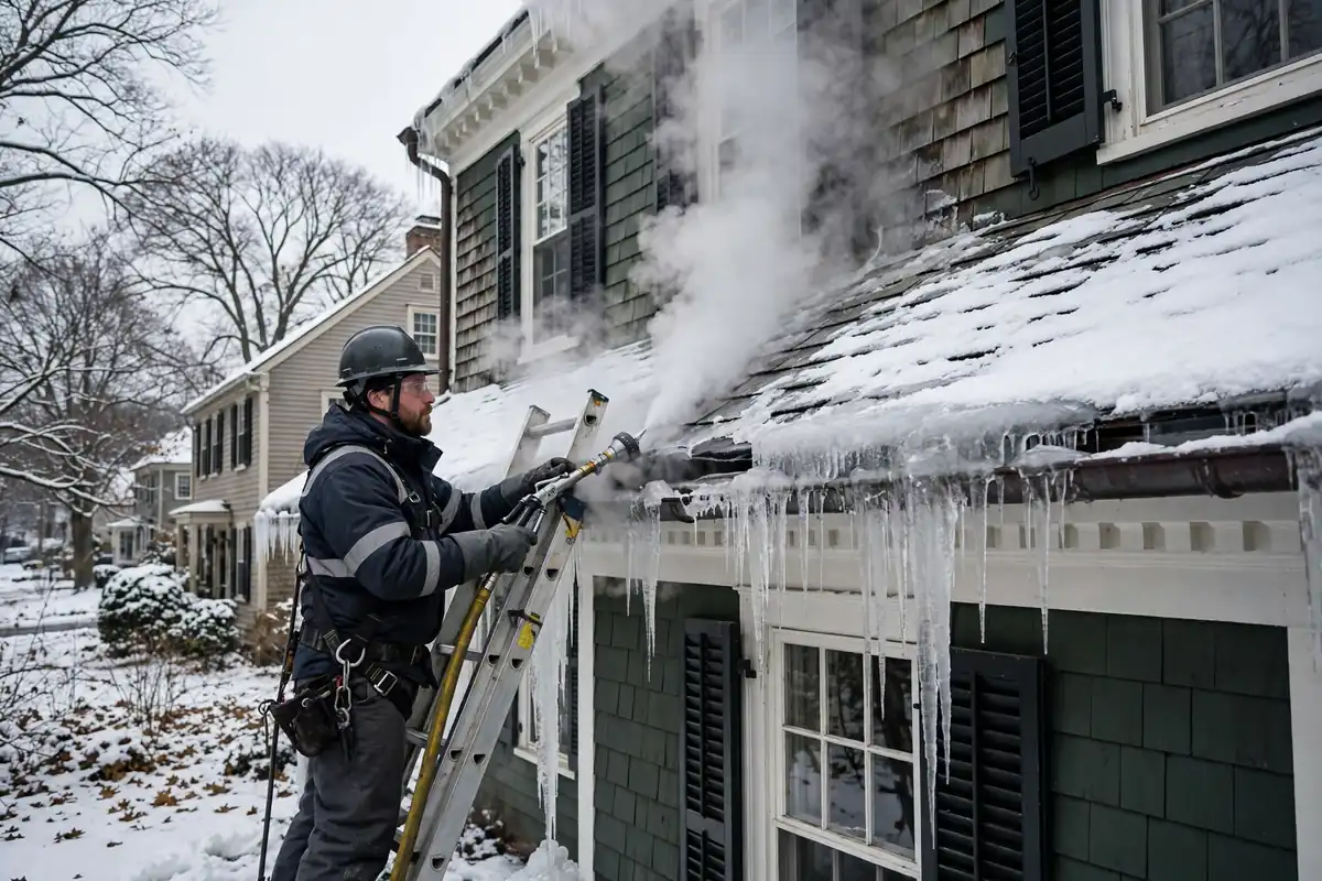 Reparación de filtraciones por diques de hielo en Babylon Village, NY 11702